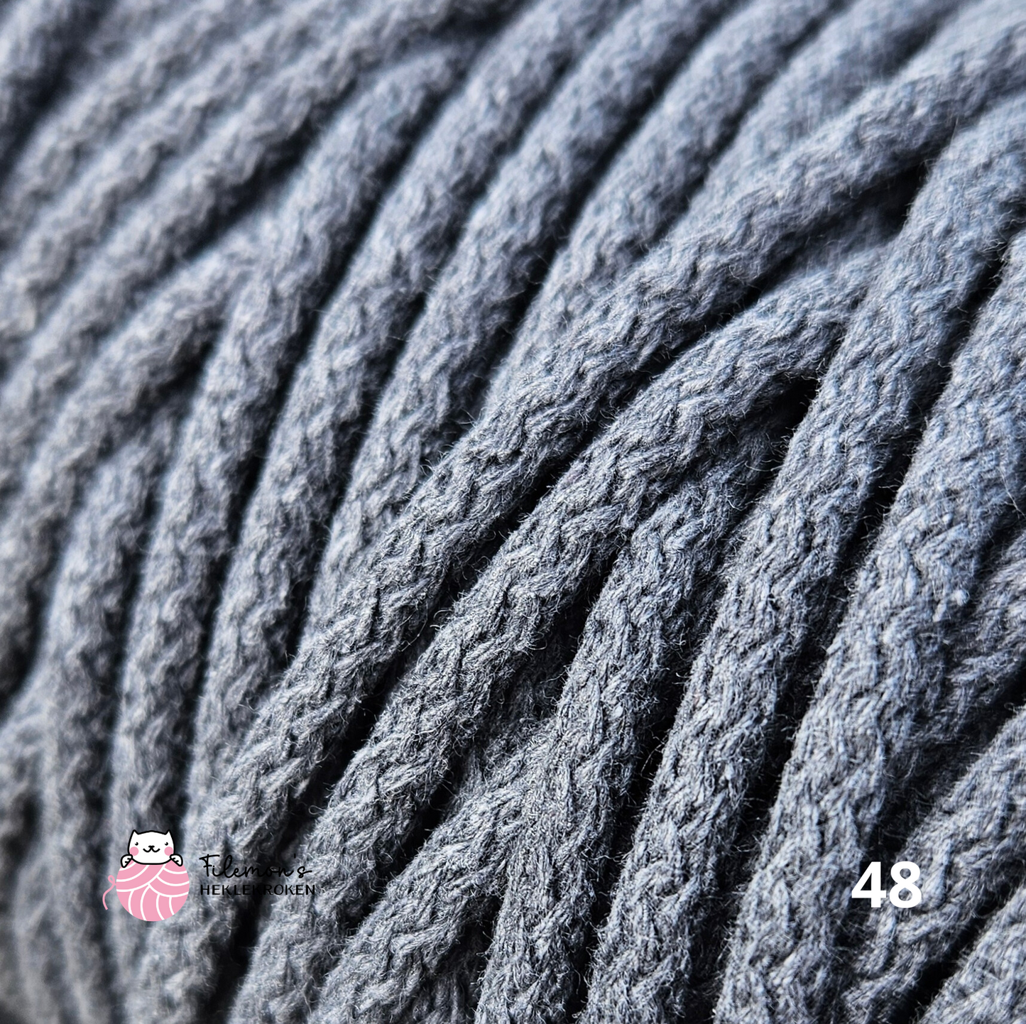 SyTau – Ekstra stiv bomullssnor med polyesterkjerne – 5 mm/100 meter, GRAFITT 48