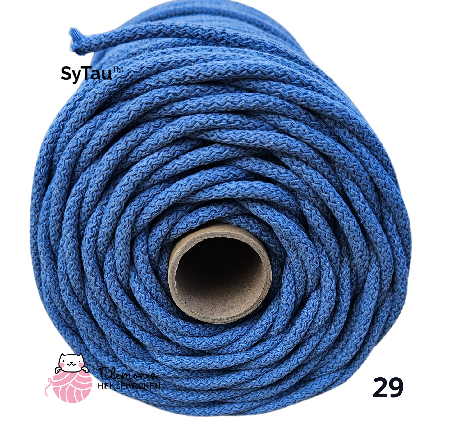 SyTau – Ekstra stiv bomullssnor med polyesterkjerne – 5 mm/100 meter,  BLÅ 29