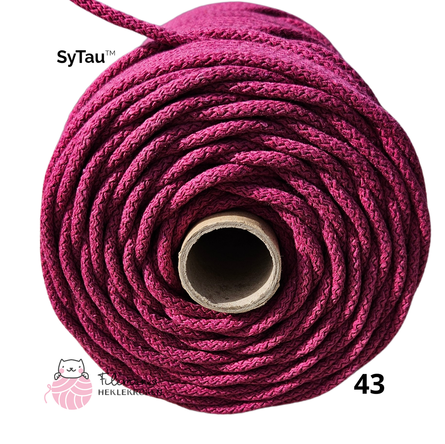 SyTau – Ekstra stiv bomullssnor med polyesterkjerne – 5 mm/100 meter, FUKSJA 43