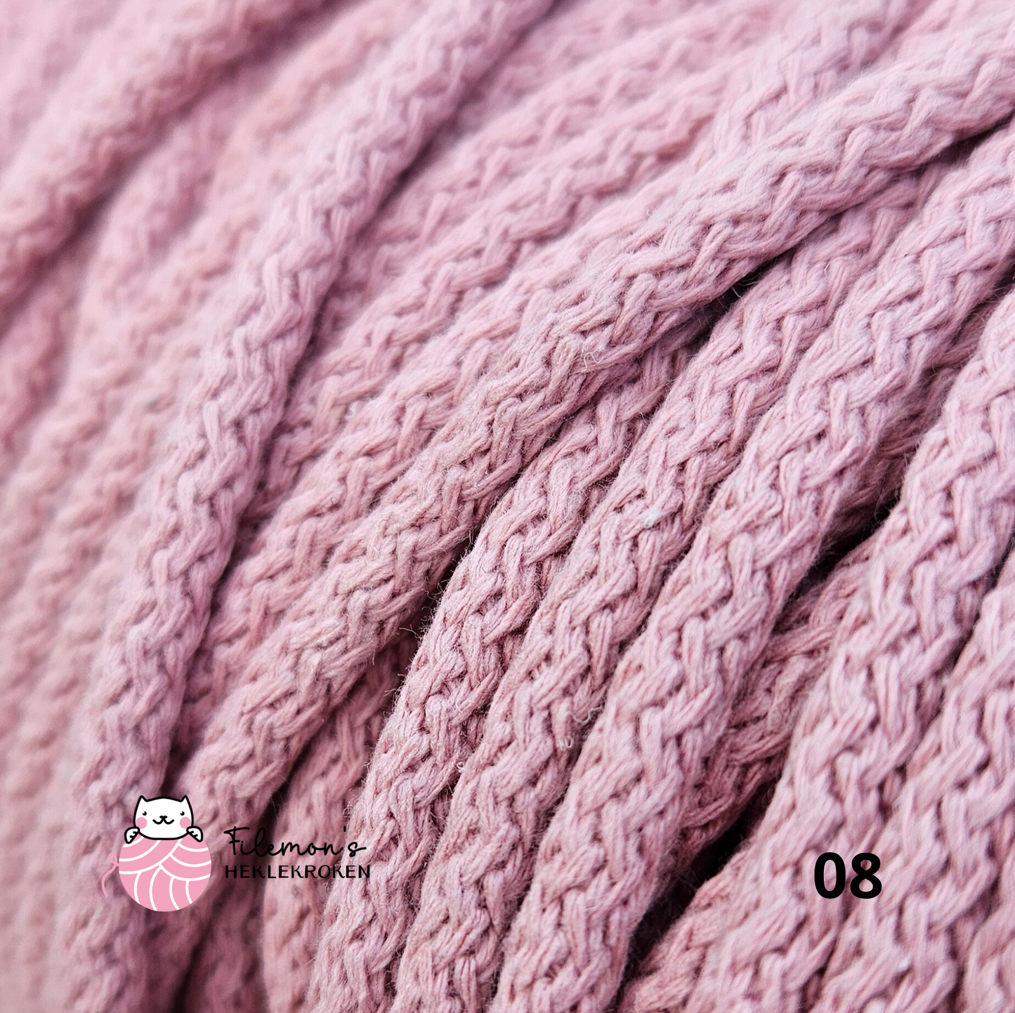 SyTau – Ekstra stiv bomullssnor med polyesterkjerne – 5 mm/100 meter,  STØVROSA 08