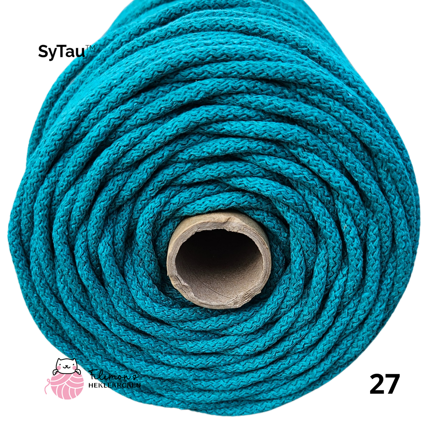 SyTau – Ekstra stiv bomullssnor med polyesterkjerne – 5 mm/100 meter,  SJØGRØNN 27