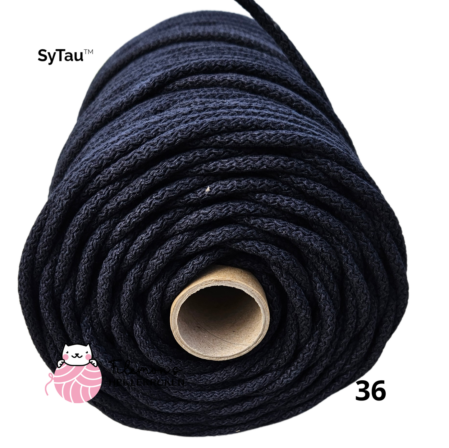 SyTau – Ekstra stiv bomullssnor med polyesterkjerne – 5 mm/100 meter,  SVART 36