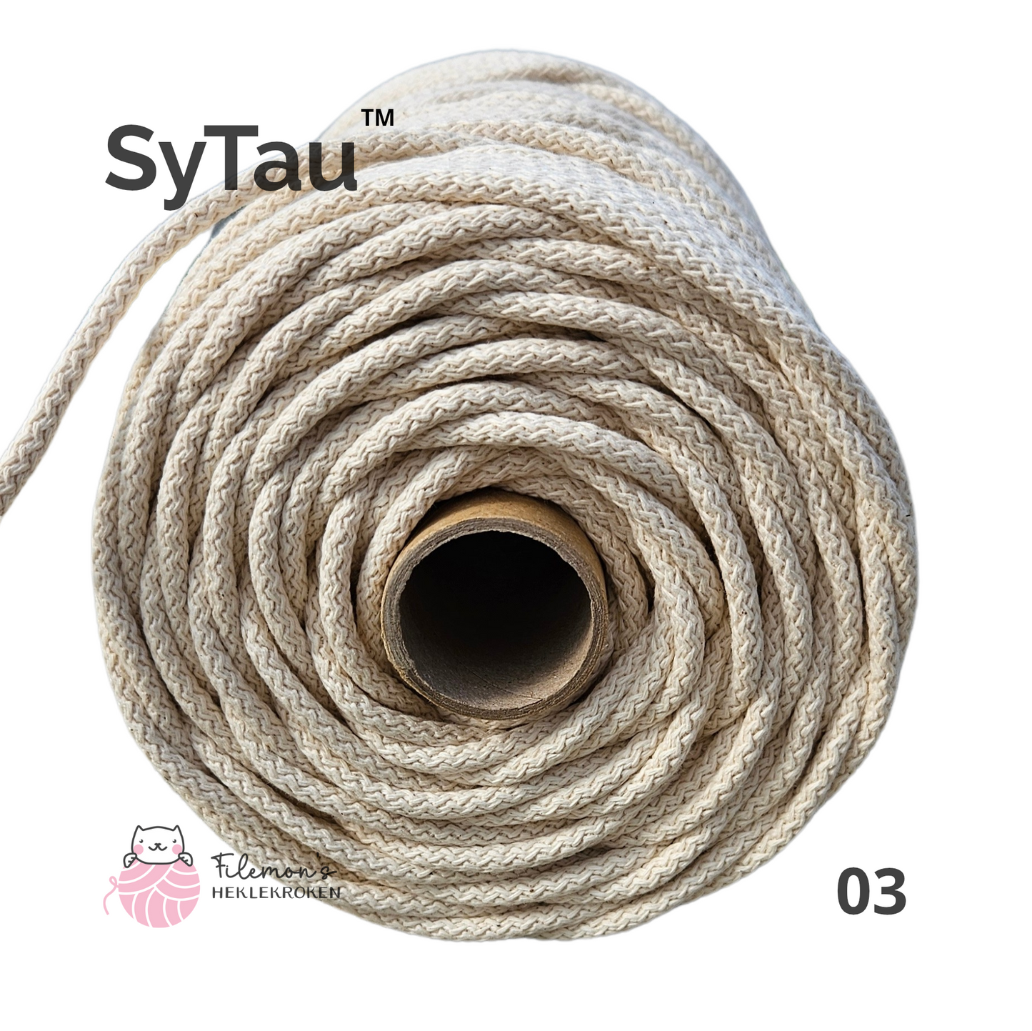 SyTau™ – Ekstra stiv bomullssnor med polyesterkjerne – 5 mm/100 meter, RENBOMULL 03