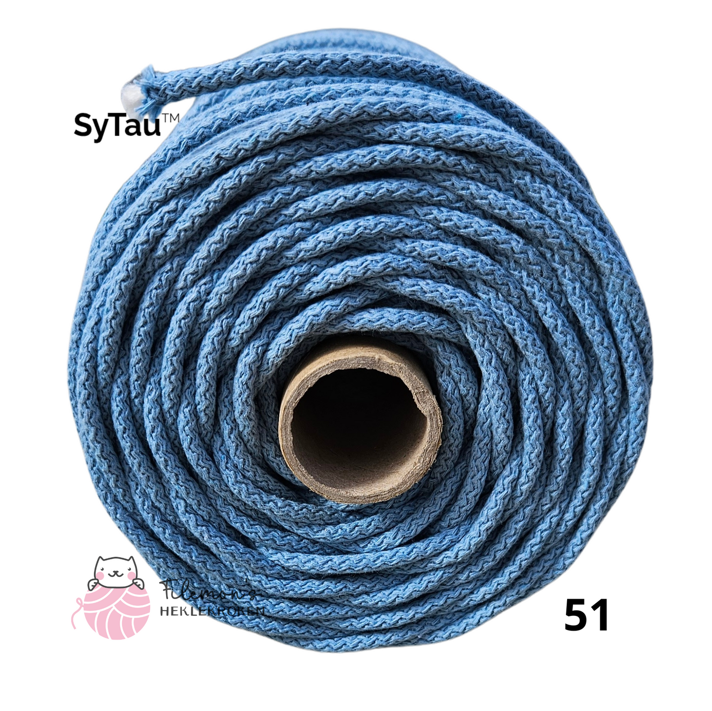 SyTau – Ekstra stiv bomullssnor med polyesterkjerne – 5 mm/100 meter, STØVBLÅ 51