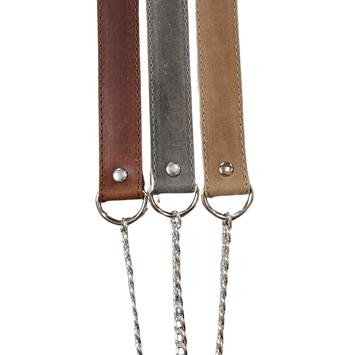 Skulderreim i ekte skinn med metallkjede, 120 cm