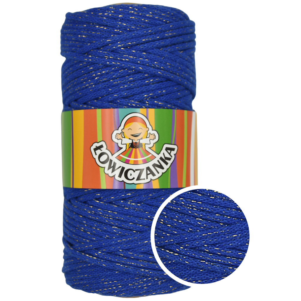 Bomullssnor 5 mm/100m - KORNBLÅ MED GULL GLITTERTRÅD