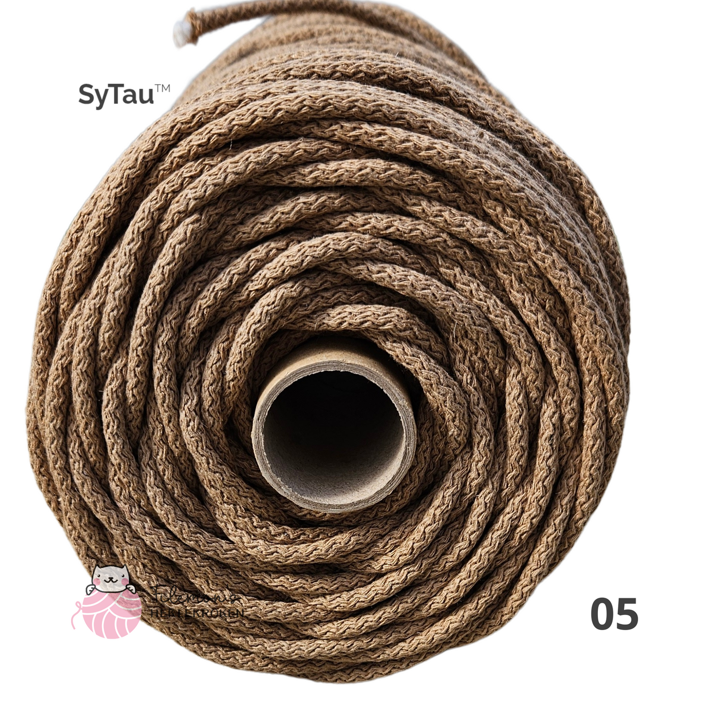 SyTau™ – Ekstra stiv bomullssnor med polyesterkjerne – 5 mm/100 meter, KARAMELLKJEKS 05