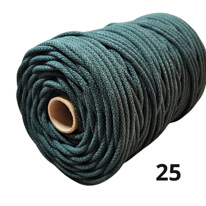 SyTau – Ekstra stiv bomullssnor med polyesterkjerne – 5 mm/100 meter, FLASKEGRØNN 25