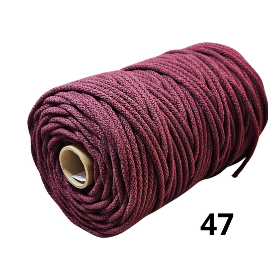 SyTau – Ekstra stiv bomullssnor med polyesterkjerne – 5 mm/100 meter, BURGUNDER 47