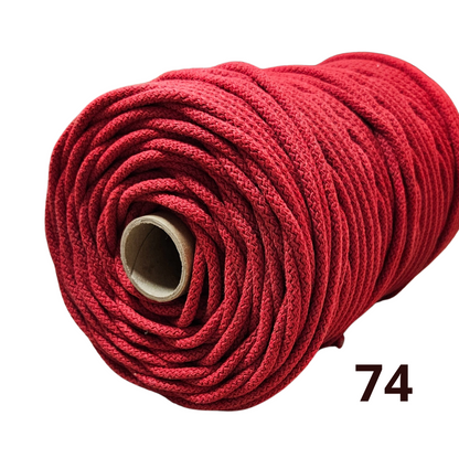 SyTau – Ekstra stiv bomullssnor med polyesterkjerne – 5 mm/100 meter, RØD 74