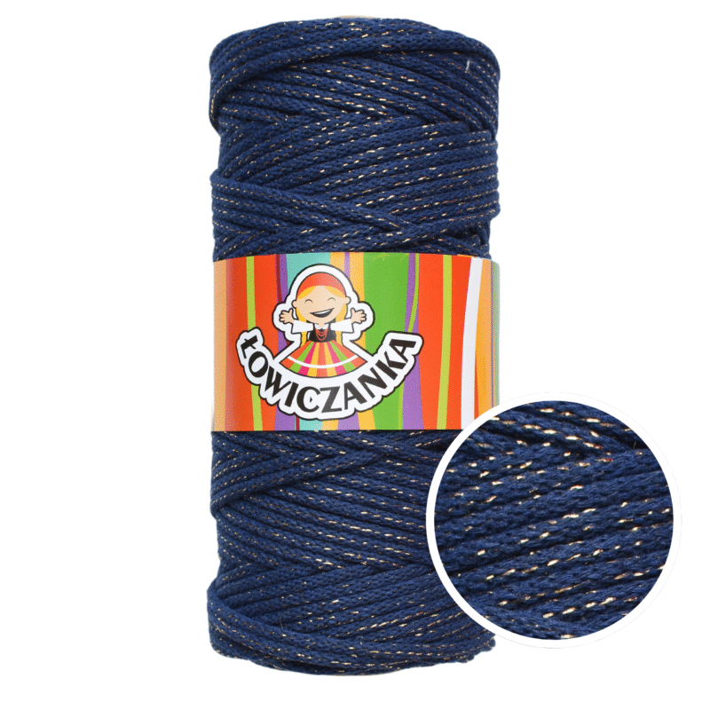 Bomullssnor 5 mm/100m - JEANS MED GULL GLITTERTRÅD