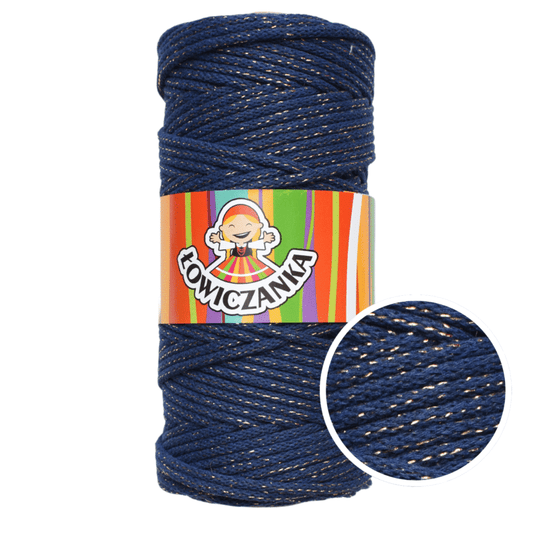 Bomullssnor 5 mm/100m - JEANS MED GULL GLITTERTRÅD
