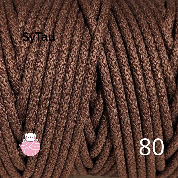 SyTau – Ekstra stiv bomullssnor med polyesterkjerne – 5 mm/100 meter, BROWNIE 80