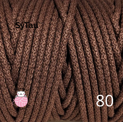 SyTau – Ekstra stiv bomullssnor med polyesterkjerne – 5 mm/100 meter, BROWNIE 80