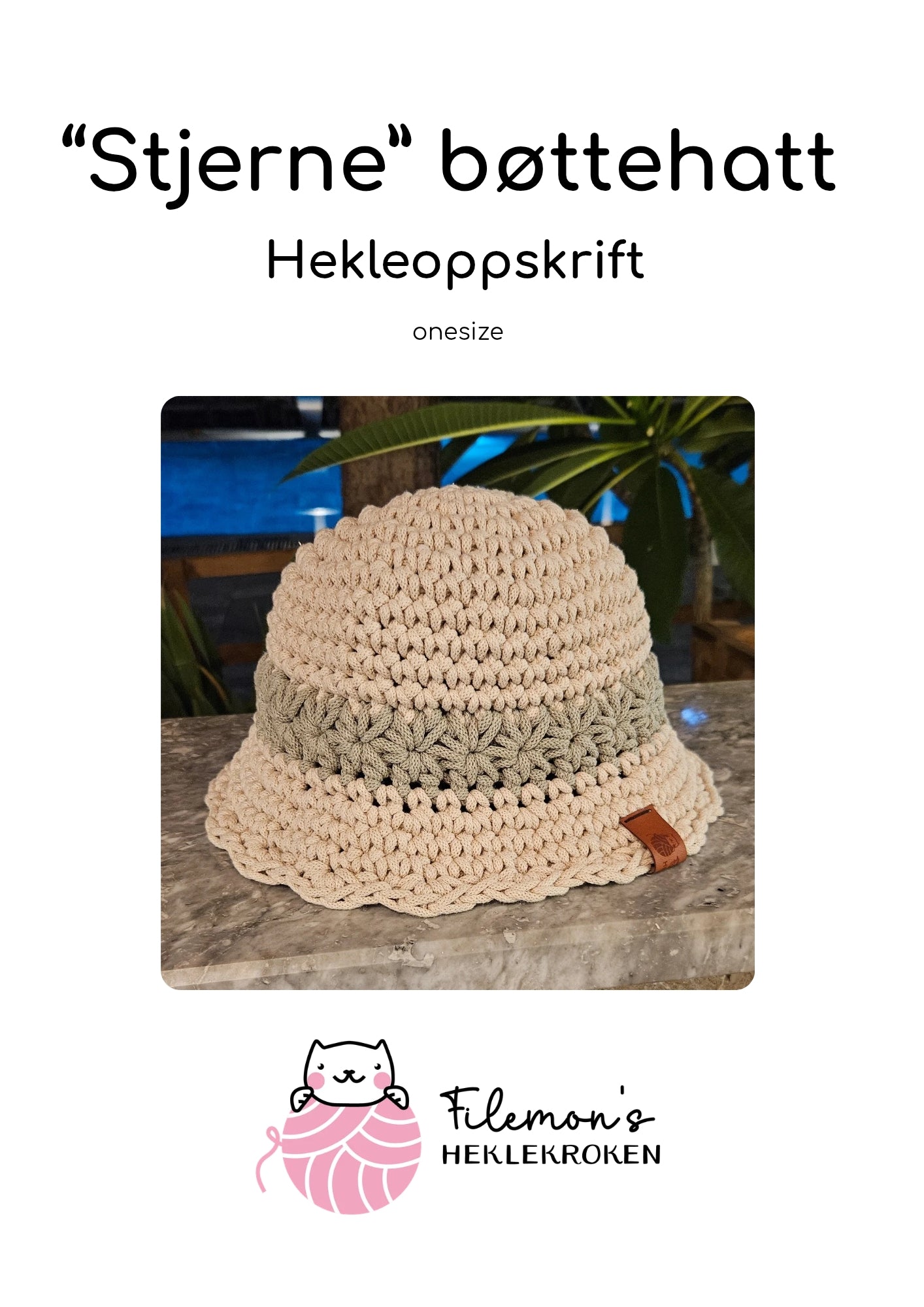 "Stjerne" bøttehatt- hekleoppskrift PDF